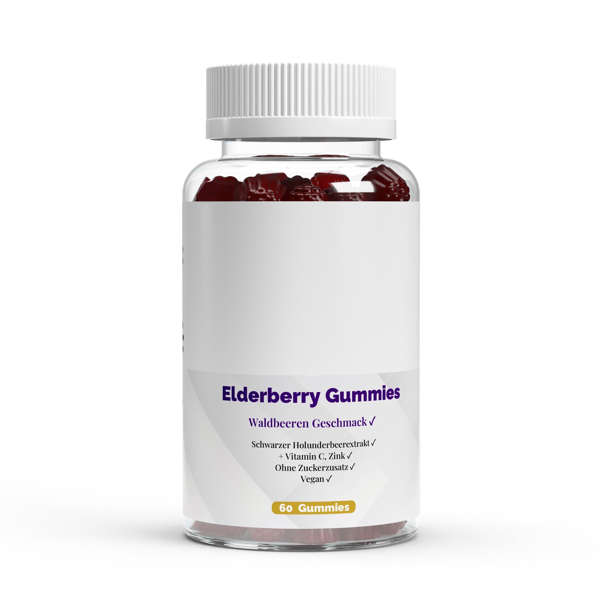 Frasco de Elderberry Gummies ChanceToBrand com 60 gomas sabor sabugueiro para suplemento vegano